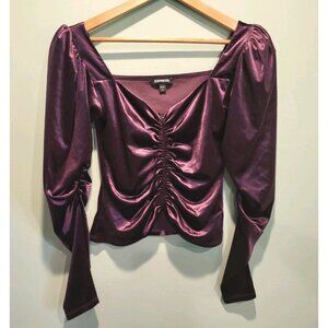 Express Purple Velveteen Long Sleeve Cinched Crop Top Festival Whimsigoth Sz XS